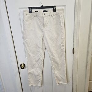 Talbots Simply Flattering Collection White Denim Ankle Size 12 W/ Frayed Hem
